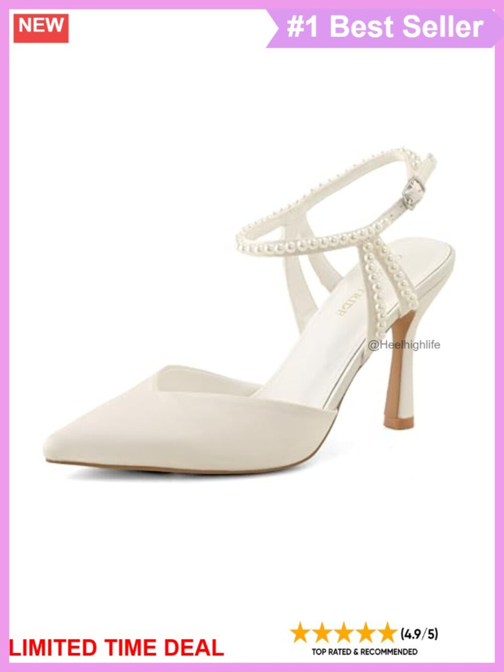 Pearl Slingback Stiletto Pumps Faux Leather Pointed Toe Heels